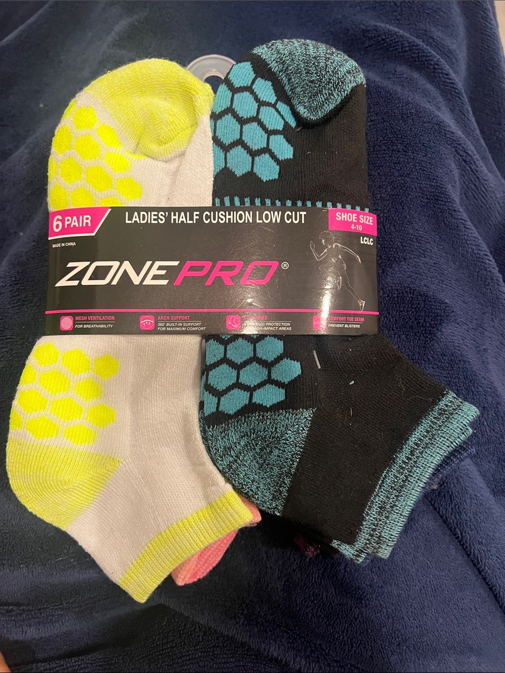 Zone Pro Ladies' Low Cut Half Cushion Socks - Yellow & Teal (6 Pair)